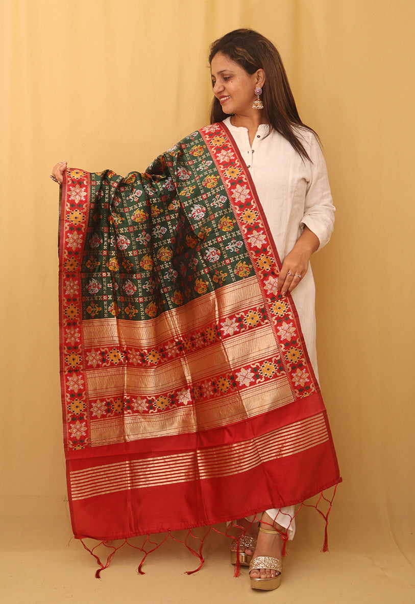 Green Patola Silk Dupatta - Luxurion World