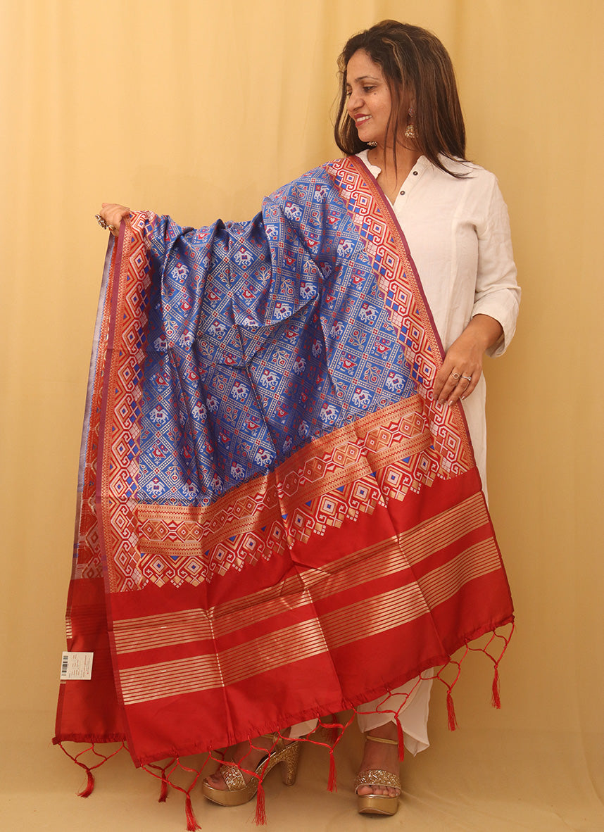 Elegant Blue Patola Silk Dupatta - Luxurion World