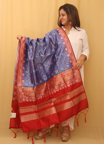 Elegant Blue Patola Silk Dupatta - Luxurion World