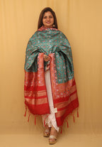 Stunning Green and Blue Patola Silk Dupatta - Luxurion World