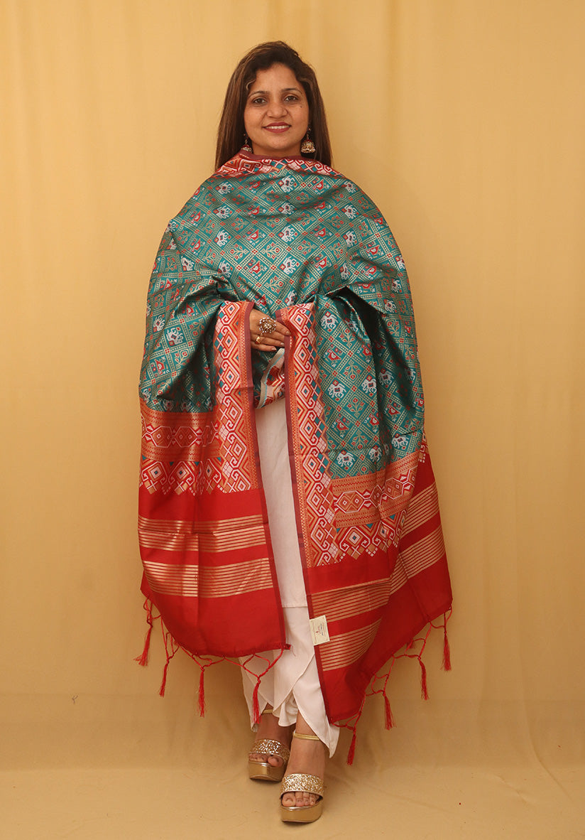 Stunning Green and Blue Patola Silk Dupatta - Luxurion World