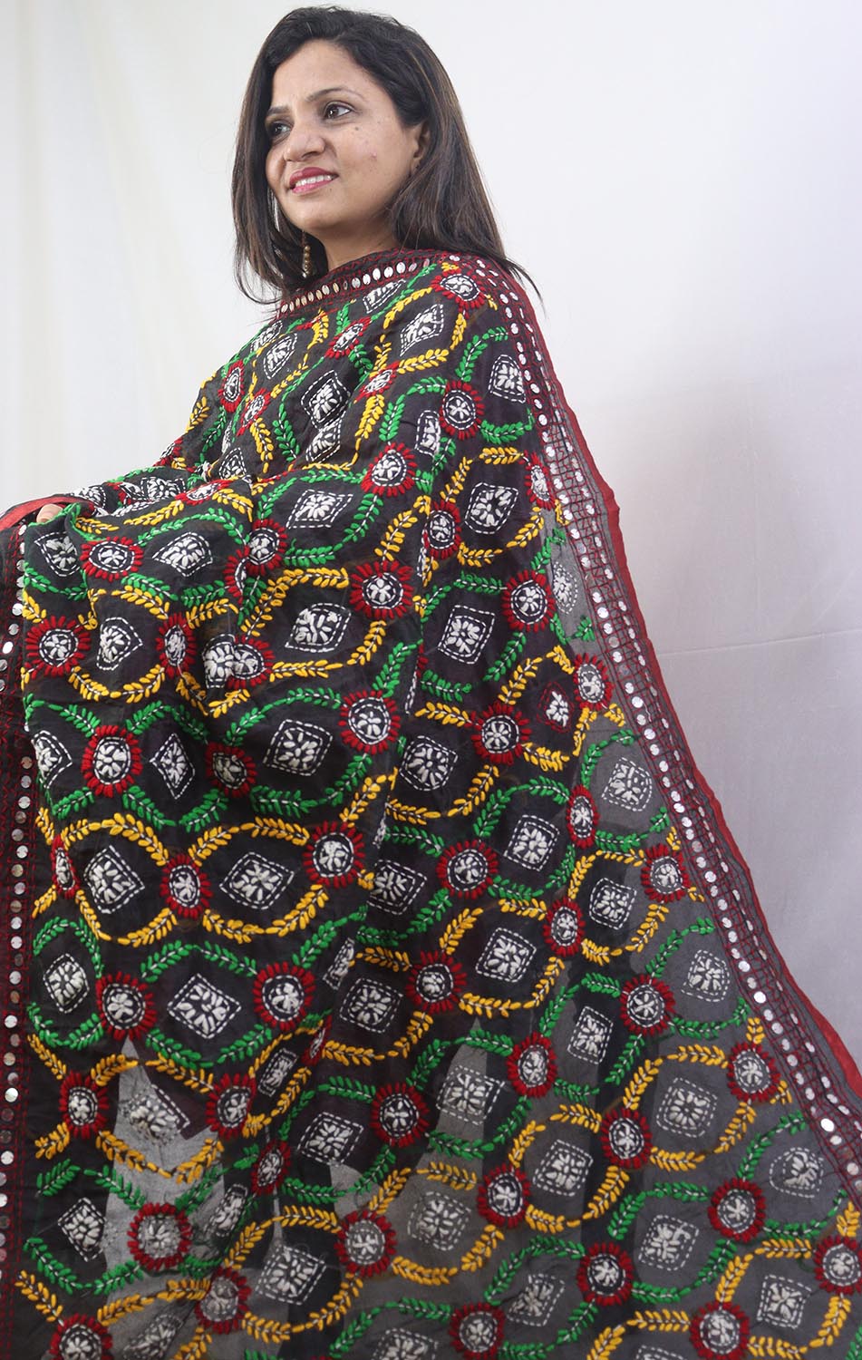 Stunning Multicolor Phulkari Chanderi Silk Dupatta with Intricate Embroidery - Luxurion World