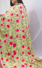 Stunning Yellow Phulkari Chanderi Silk Dupatta with Hand Embroidery - Luxurion World