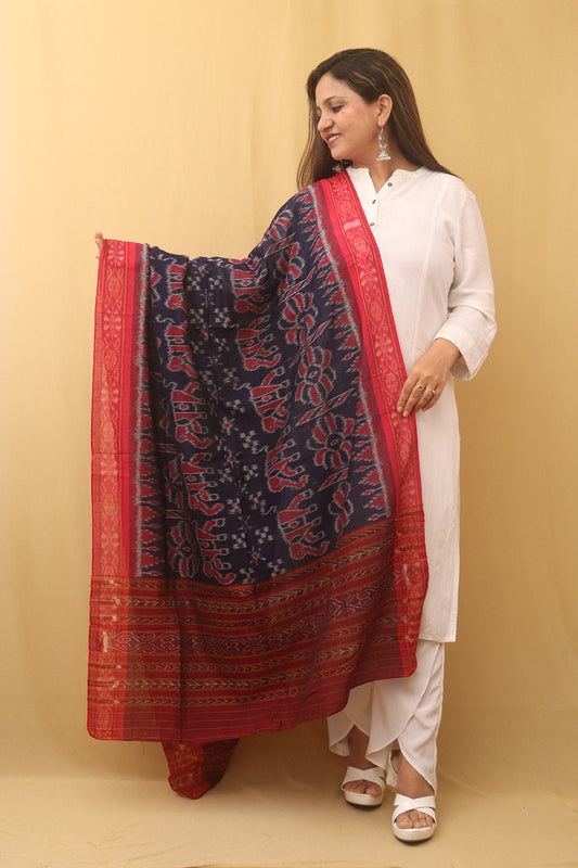 Blue Handloom Sambalpuri Ikat Pure Cotton Dupatta - Luxurion World