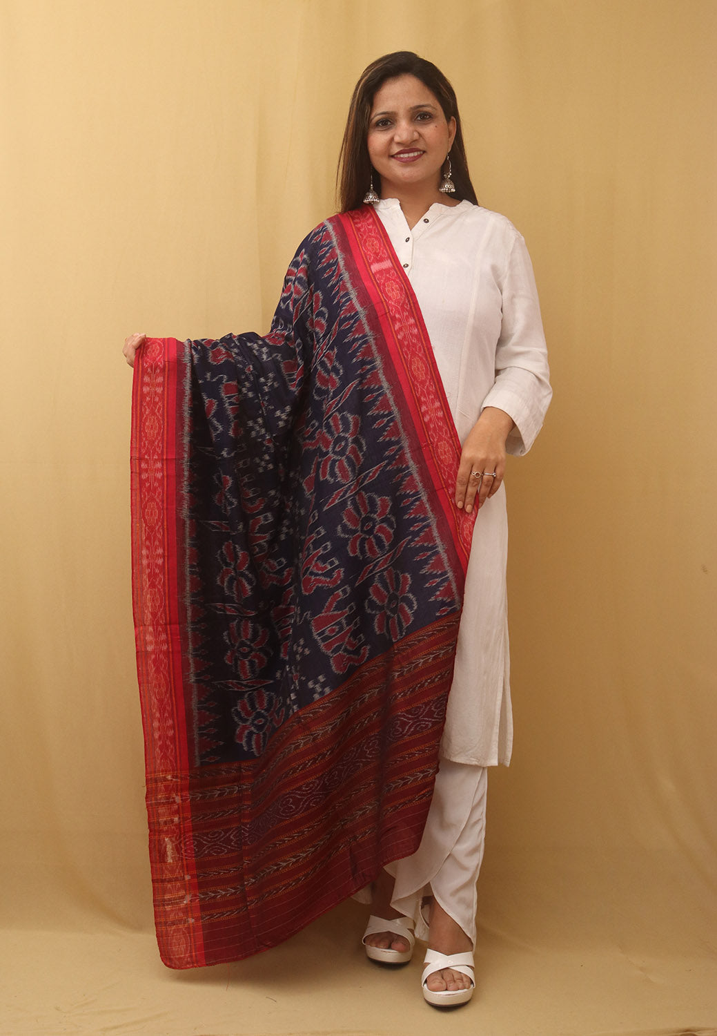 Blue Handloom Sambalpuri Ikat Pure Cotton Dupatta - Luxurion World