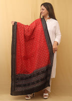 Red Handloom Sambalpuri Ikat Pure Cotton Dupatta - Luxurion World