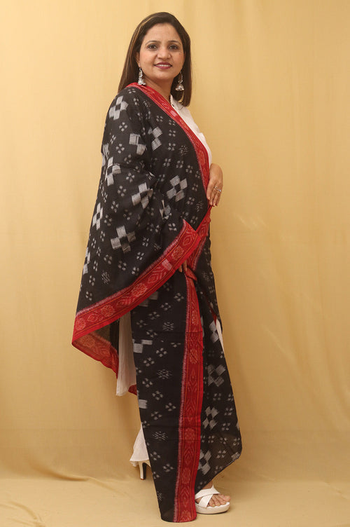 Black Handloom Sambalpuri Ikat Pure Cotton Dupatta - Luxurion World