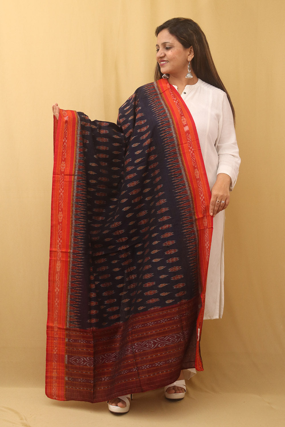Blue Handloom Sambalpuri Ikat Pure Cotton Dupatta - Luxurion World