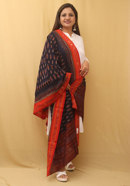 Blue Handloom Sambalpuri Ikat Pure Cotton Dupatta - Luxurion World