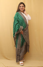 Green Handloom Sambalpuri Ikat Pure Cotton Dupatta - Luxurion World