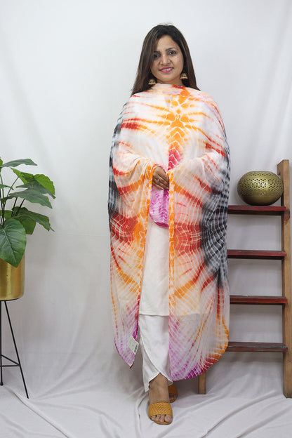 Multicolor Tie And Dye Chiffon Dupatta - Luxurion World