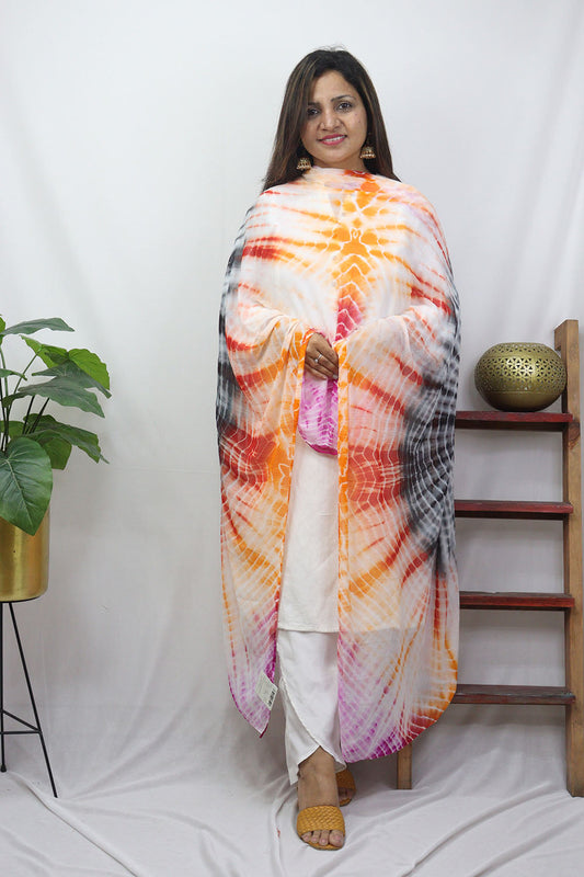 Multicolor Tie And Dye Chiffon Dupatta - Luxurion World