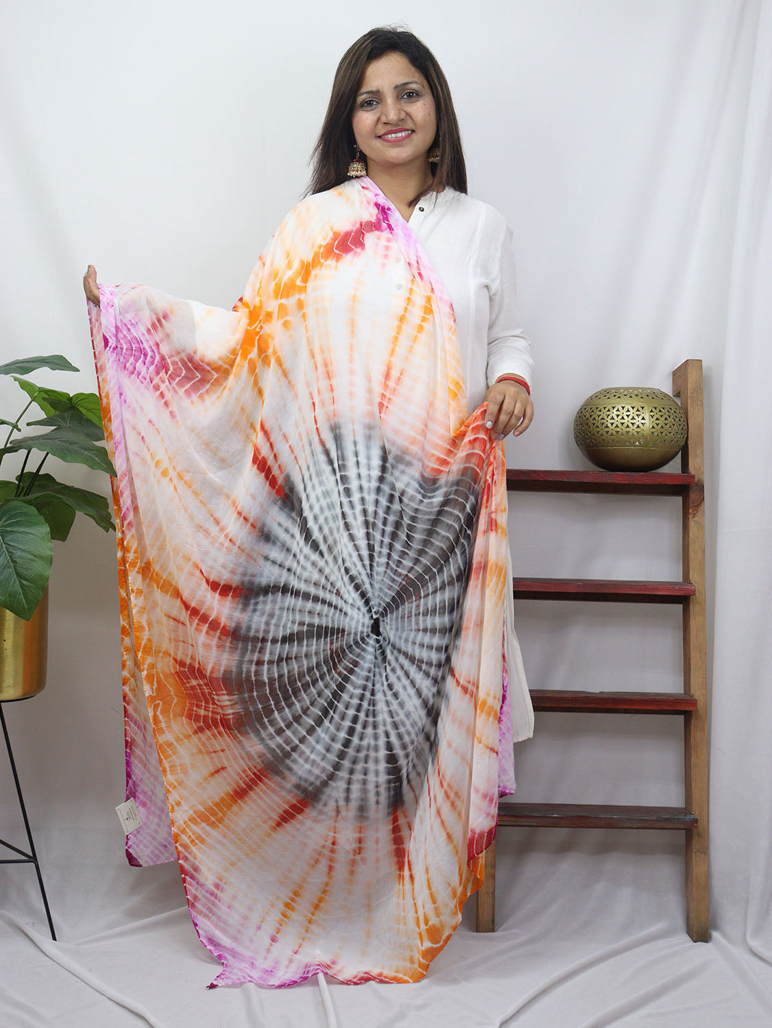 Multicolor Tie And Dye Chiffon Dupatta - Luxurion World