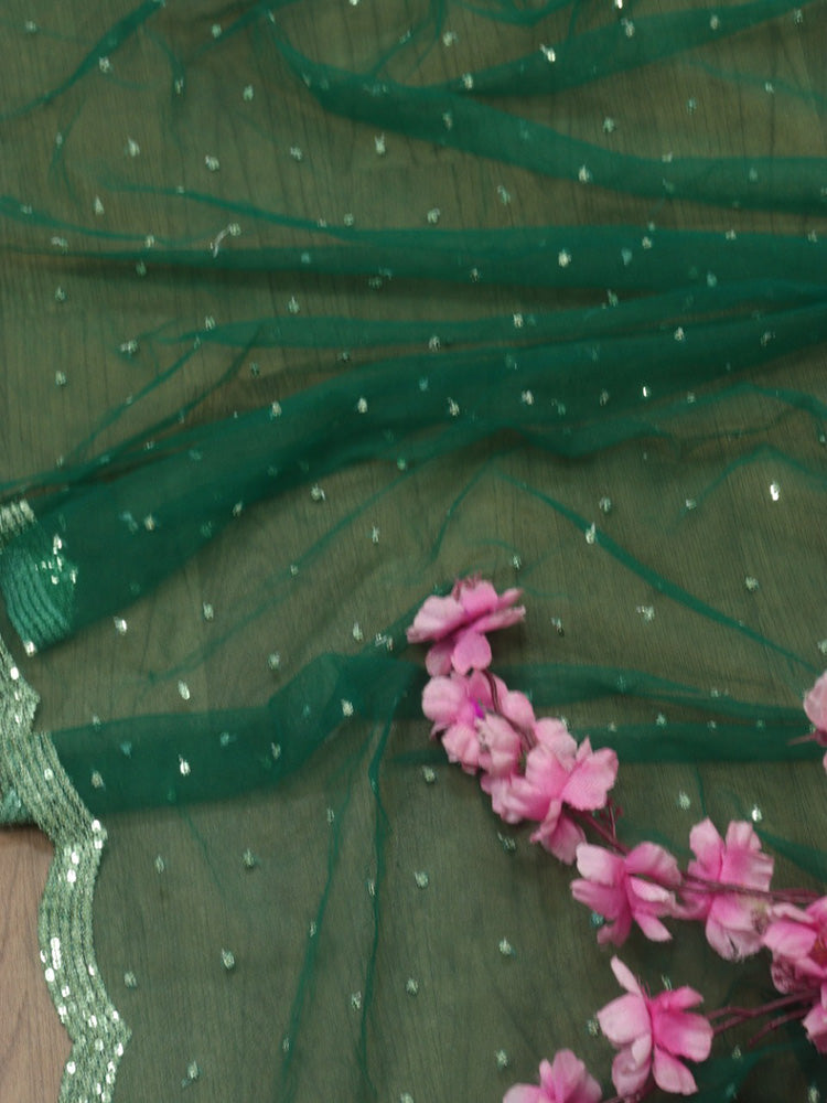 Green Trendy Net Sequins Work Dupatta - Luxurion World
