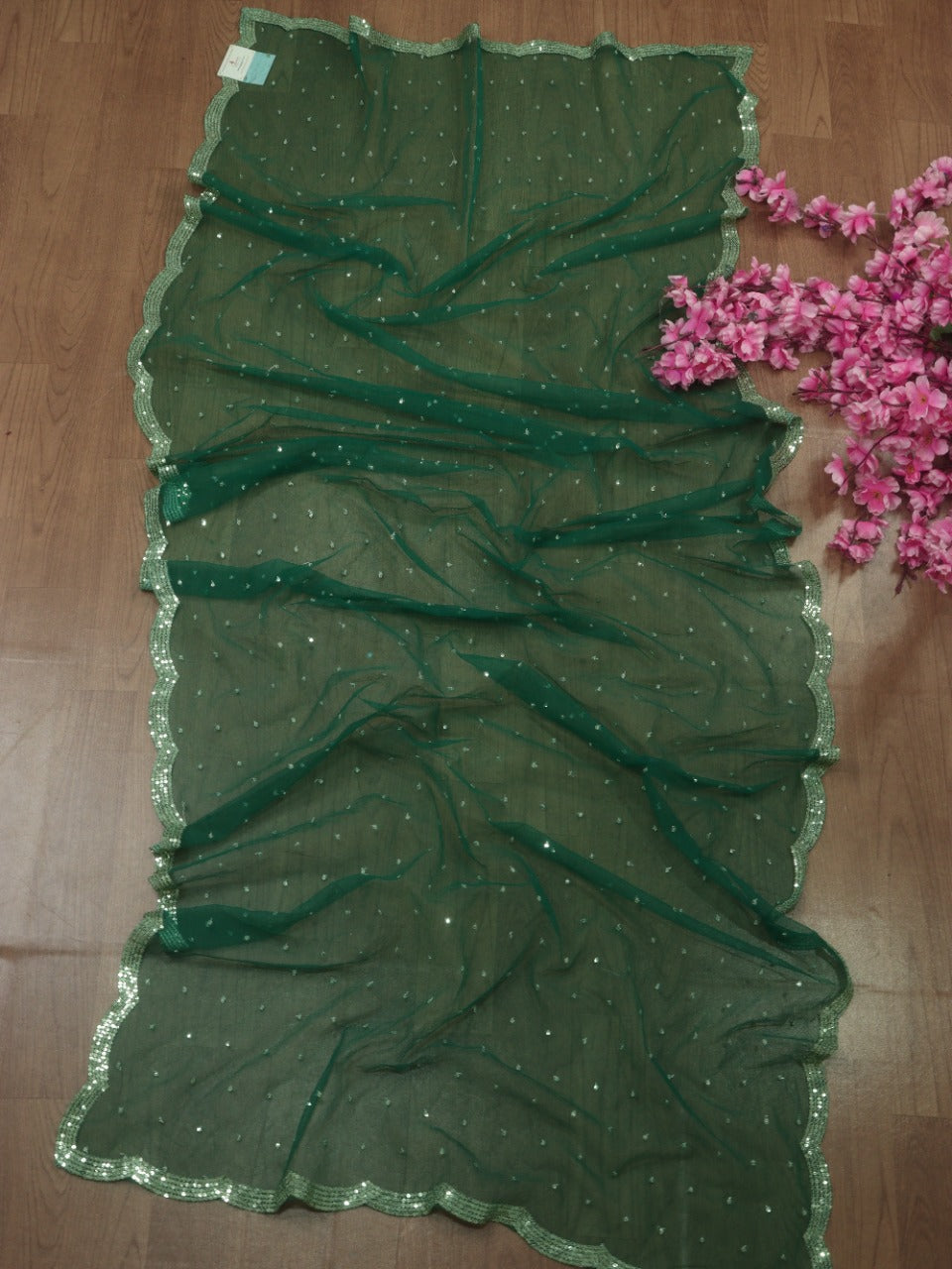 Green Trendy Net Sequins Work Dupatta - Luxurion World