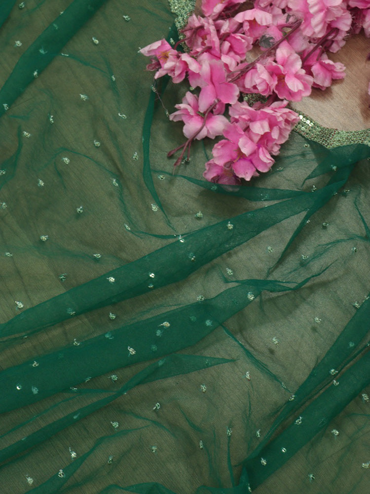 Green Trendy Net Sequins Work Dupatta - Luxurion World