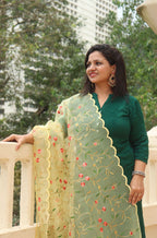 Yellow Embroidered Trendy Organza Dupatta With Scalloped Border - Luxurion World