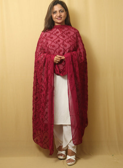 Stylish Maroon Georgette Dupatta with Trendy Embroidery - Luxurion World
