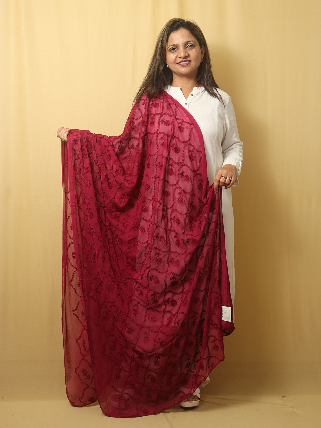 Stylish Maroon Georgette Dupatta with Trendy Embroidery - Luxurion World