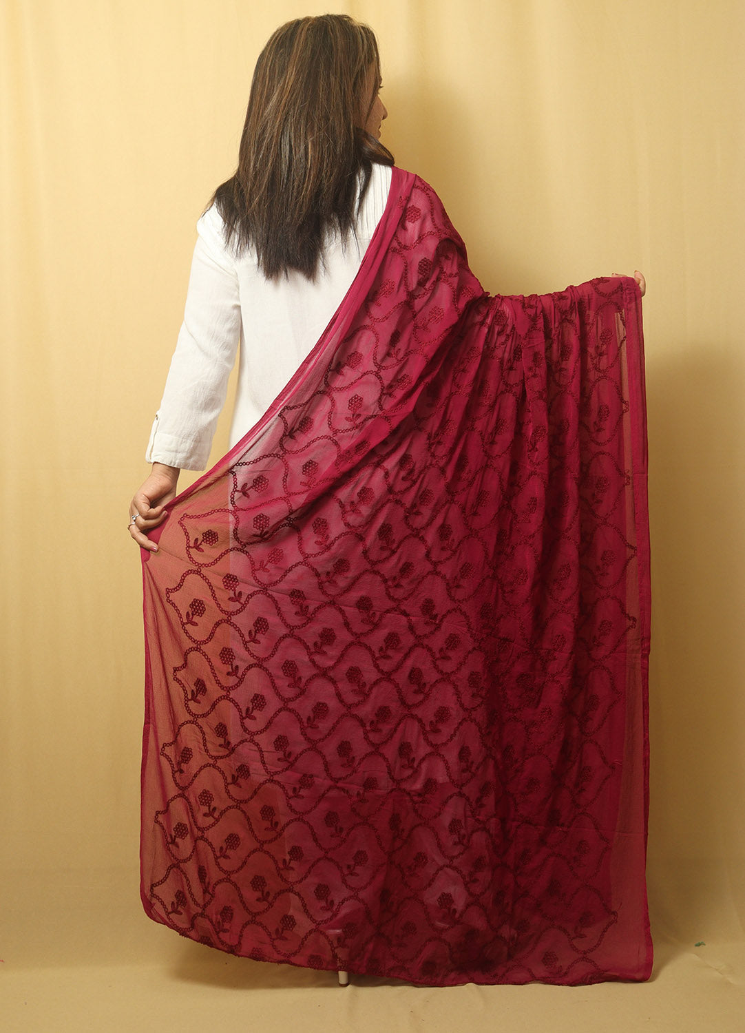 Stylish Maroon Georgette Dupatta with Trendy Embroidery - Luxurion World