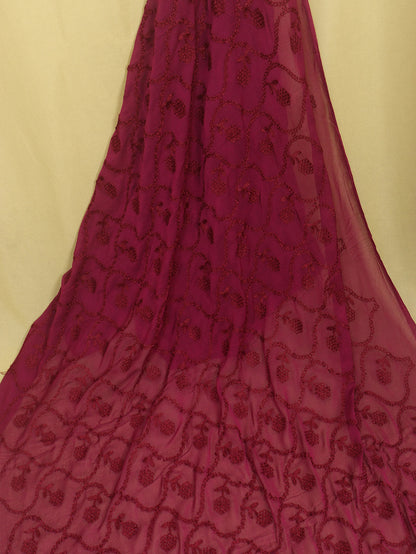 Stylish Maroon Georgette Dupatta with Trendy Embroidery - Luxurion World