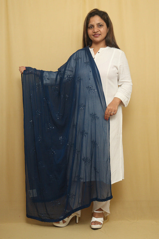 Sequined Blue Georgette Dupatta: Stylish and Trendy