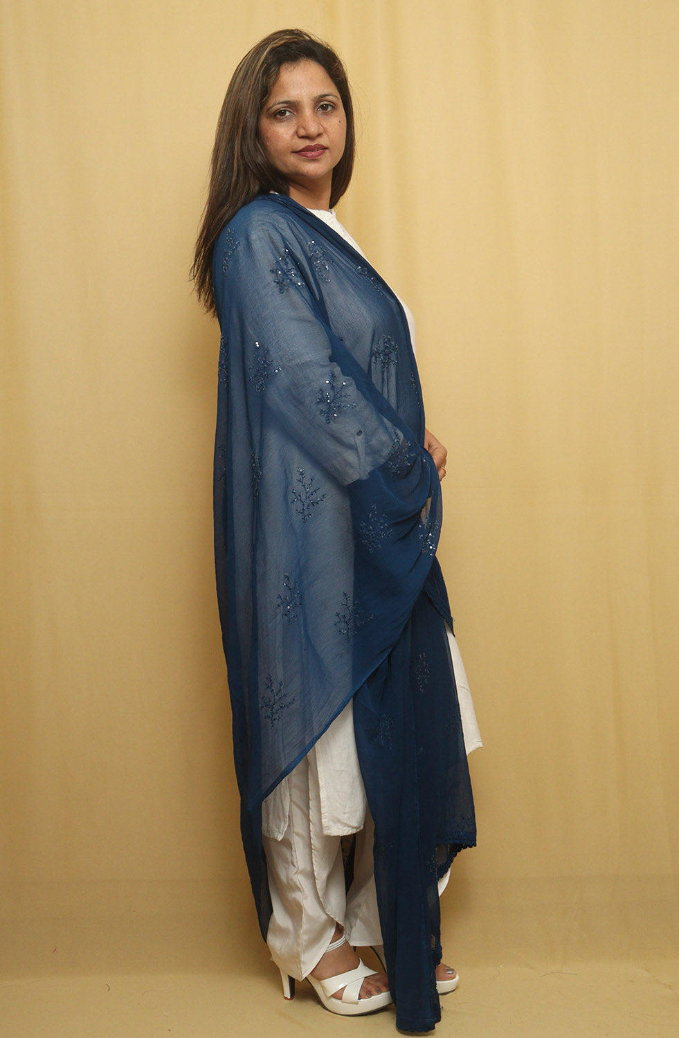 Sequined Blue Georgette Dupatta: Stylish and Trendy - Luxurion World
