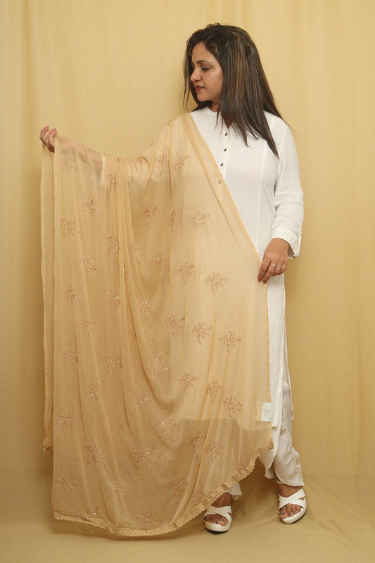 Sparkle in Style: Golden Georgette Sequins Dupatta - Luxurion World