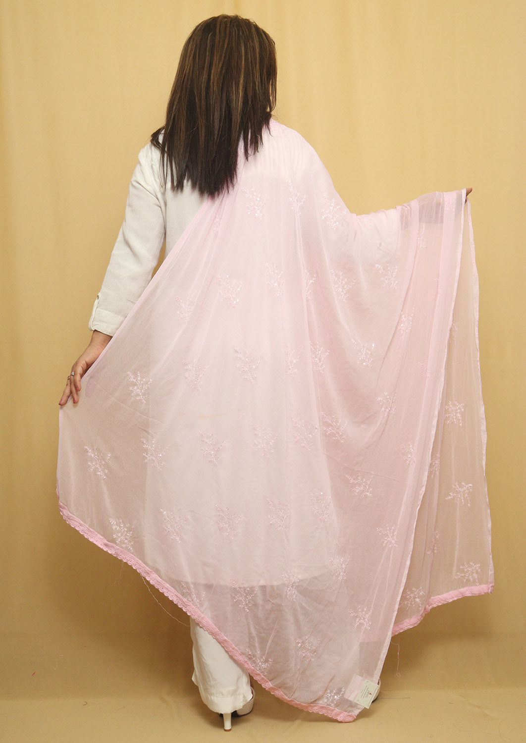 Shimmering Sequins on Pink Georgette Dupatta - Trendy Style - Luxurion World