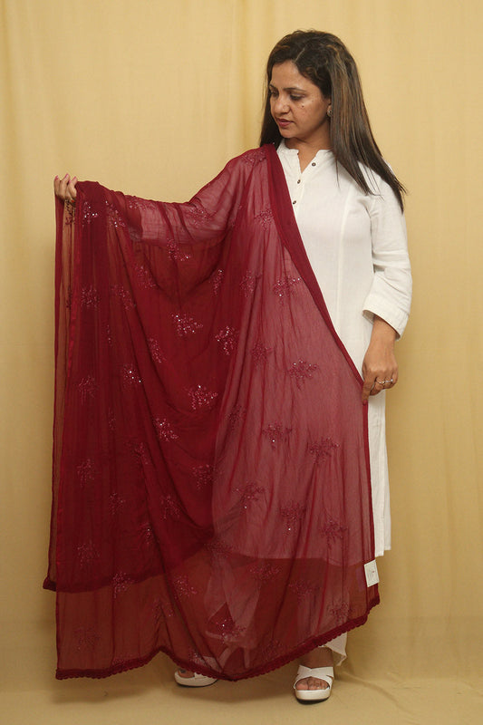 Stylish Maroon Georgette Dupatta with Sequins Embellishments