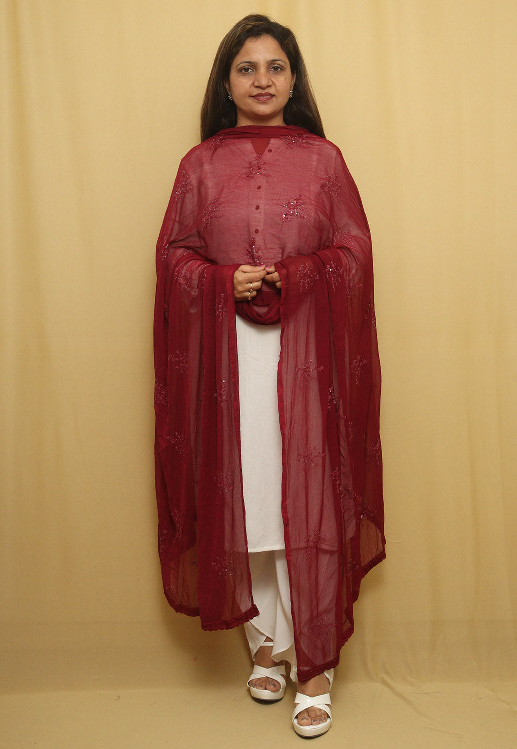 Stylish Maroon Georgette Dupatta with Sequins Embellishments - Luxurion World