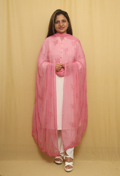 Sparkling Pink Georgette Dupatta with Sequins - Luxurion World