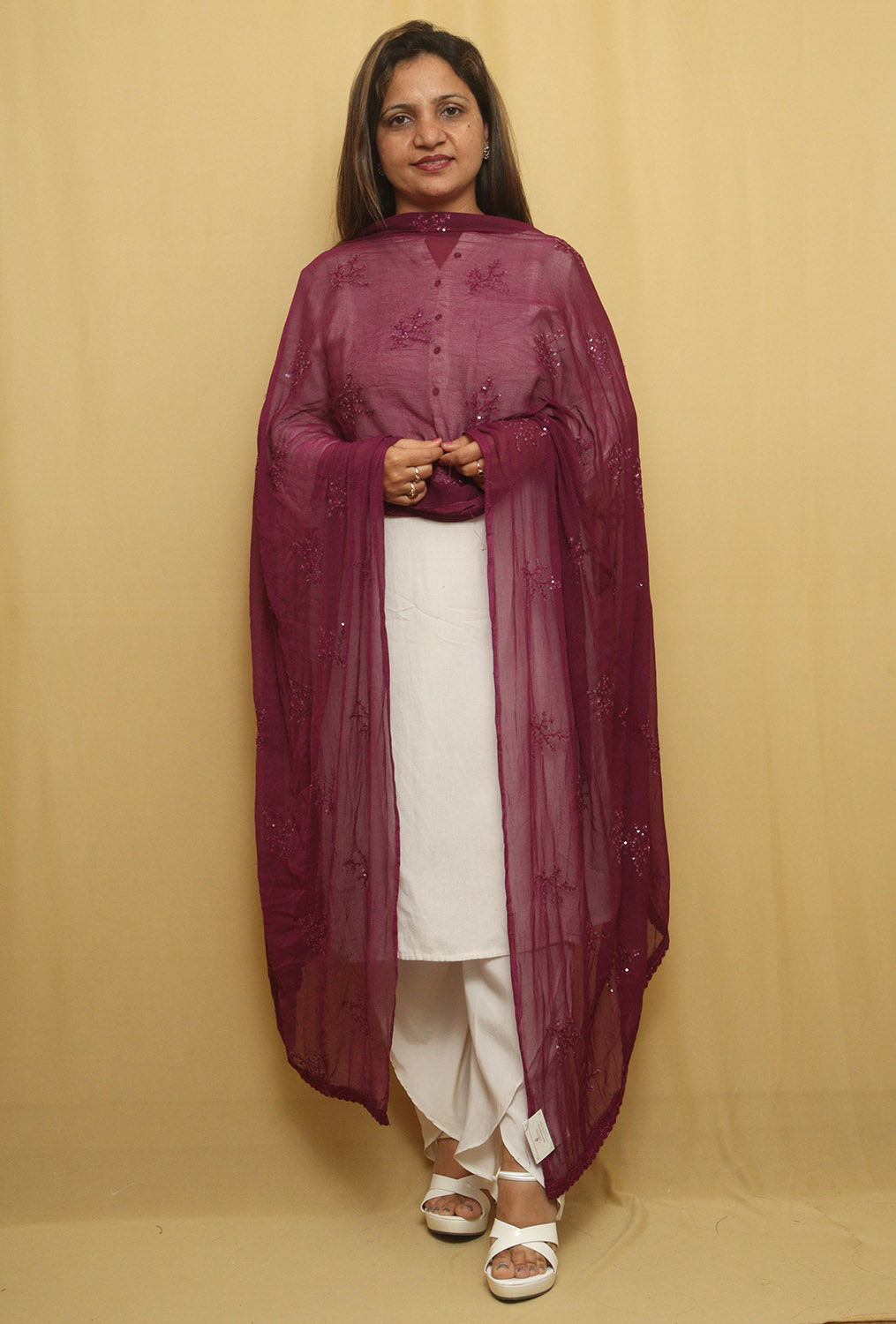 Sequin-Embellished Purple Georgette Dupatta for Chic Style - Luxurion World