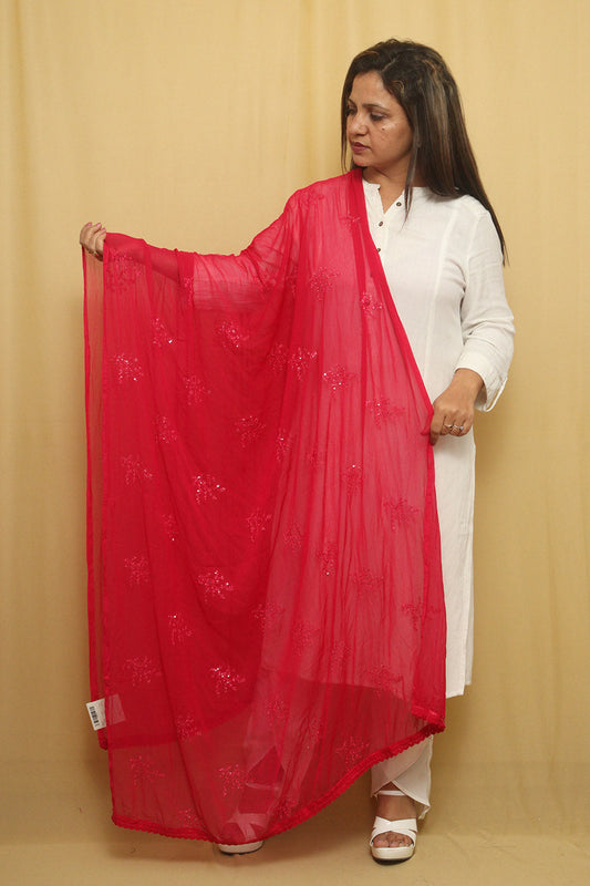 Sparkling Pink Georgette Dupatta with Trendy Sequins - Perfect for Any Occasion! - Luxurion World