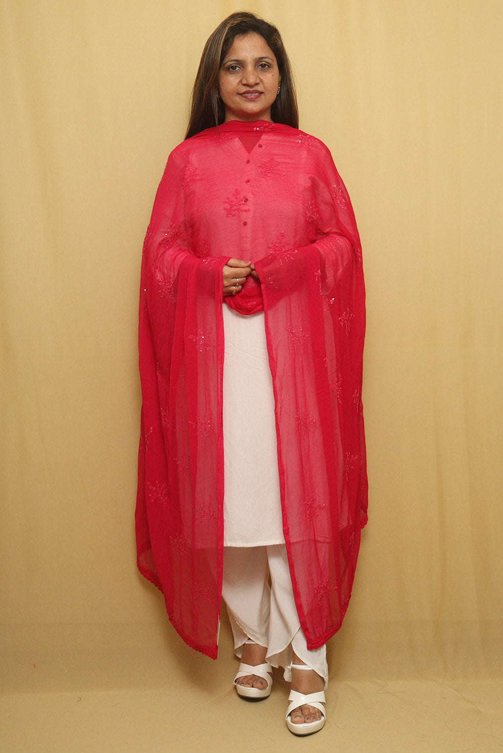 Sparkling Pink Georgette Dupatta with Trendy Sequins - Perfect for Any Occasion! - Luxurion World