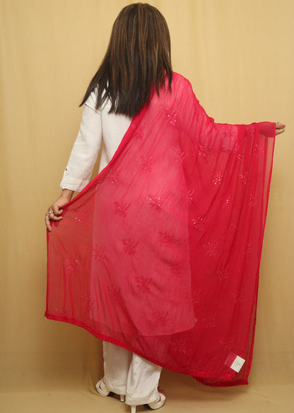 Sparkling Pink Georgette Dupatta with Trendy Sequins - Perfect for Any Occasion! - Luxurion World