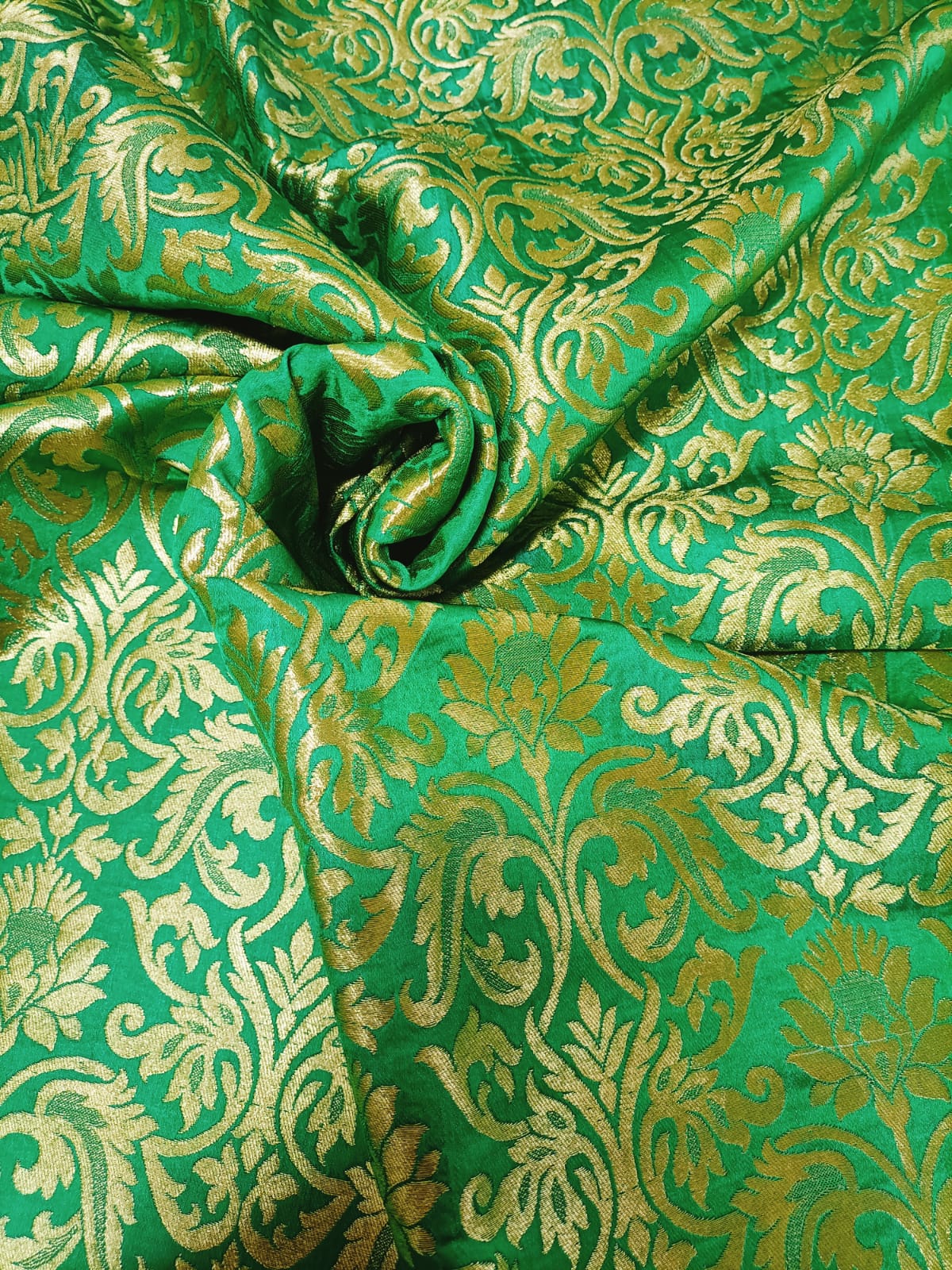 Green Banarasi Kimkhwab Silk Fabric  (1 Mtr ) - Luxurion World