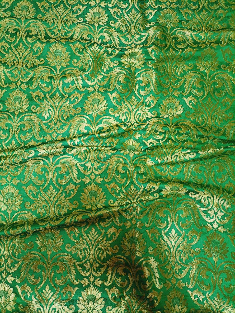 Green Banarasi Kimkhwab Silk Fabric  (1 Mtr ) - Luxurion World