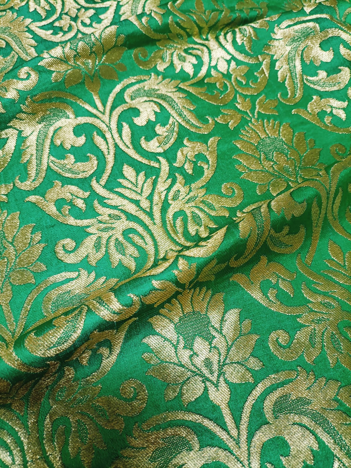 Green Banarasi Kimkhwab Silk Fabric  (1 Mtr ) - Luxurion World