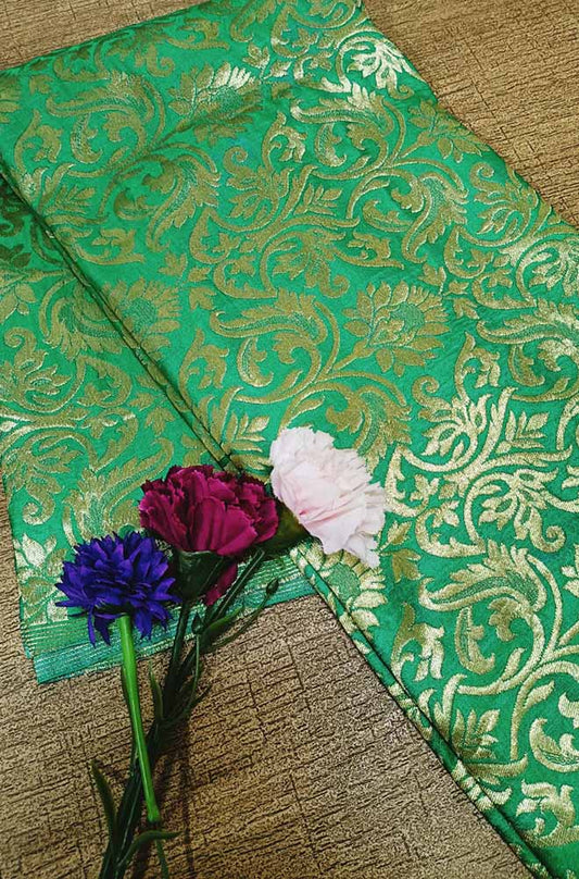 Green Banarasi Kimkhwab Silk Fabric  (1 Mtr )