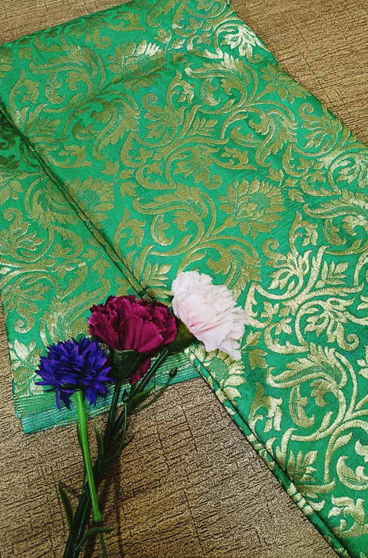 Green Banarasi Kimkhwab Silk Fabric  (1 Mtr ) - Luxurion World