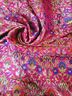 Pink Banarasi Kimkhwab Silk Meenakari Fabric  ( 1 Mtr ) - Luxurion World