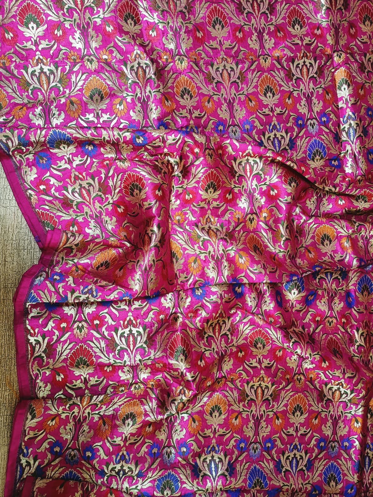Pink Banarasi Kimkhwab Silk Meenakari Fabric  ( 1 Mtr ) - Luxurion World