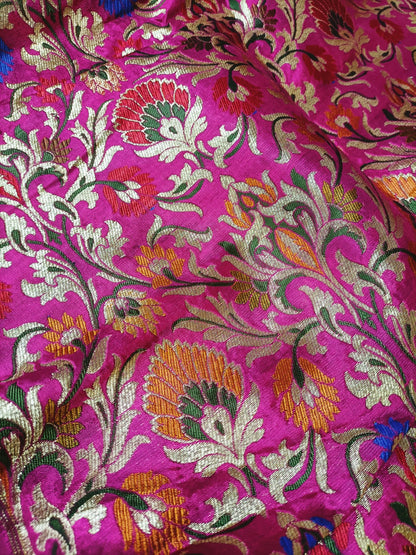 Pink Banarasi Kimkhwab Silk Meenakari Fabric  ( 1 Mtr ) - Luxurion World