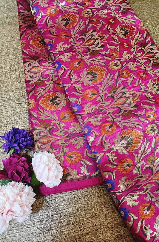 Pink Banarasi Kimkhwab Silk Meenakari Fabric  ( 1 Mtr )