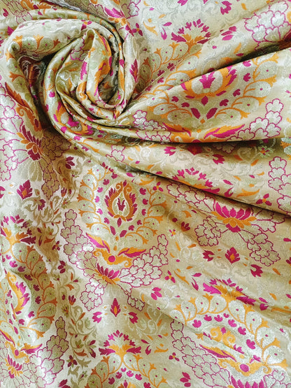 Pastel Banarasi Kimkhwab Silk Meenakari Fabric  ( 1 Mtr )