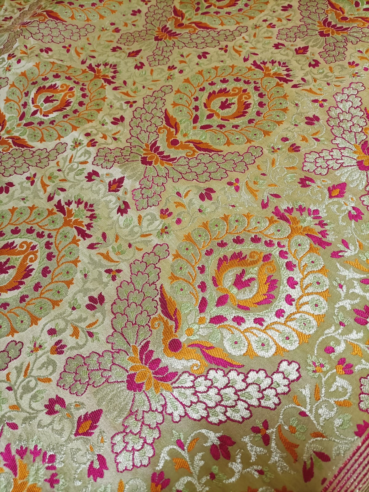 Pastel Banarasi Kimkhwab Silk Meenakari Fabric  ( 1 Mtr )