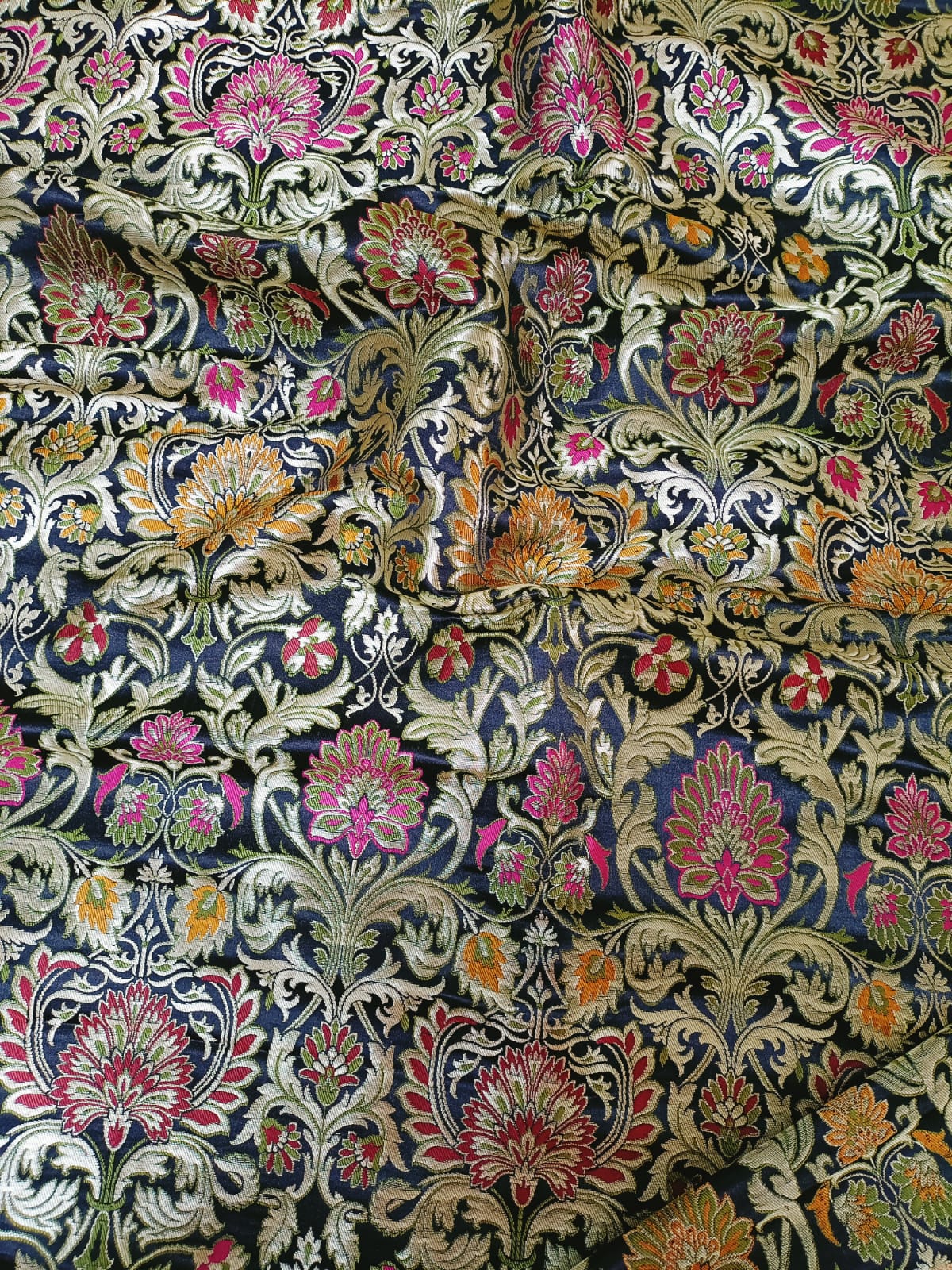 Black Banarasi Kimkhwab Silk Meenakari Fabric ( 1 Mtr ) - Luxurion World