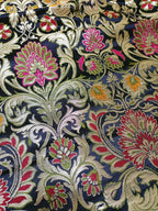 Black Banarasi Kimkhwab Silk Meenakari Fabric ( 1 Mtr ) - Luxurion World