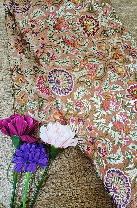 Multicolor Banarasi Kimkhwab Silk Meenakari Fabric  ( 1 Mtr ) - Luxurion World
